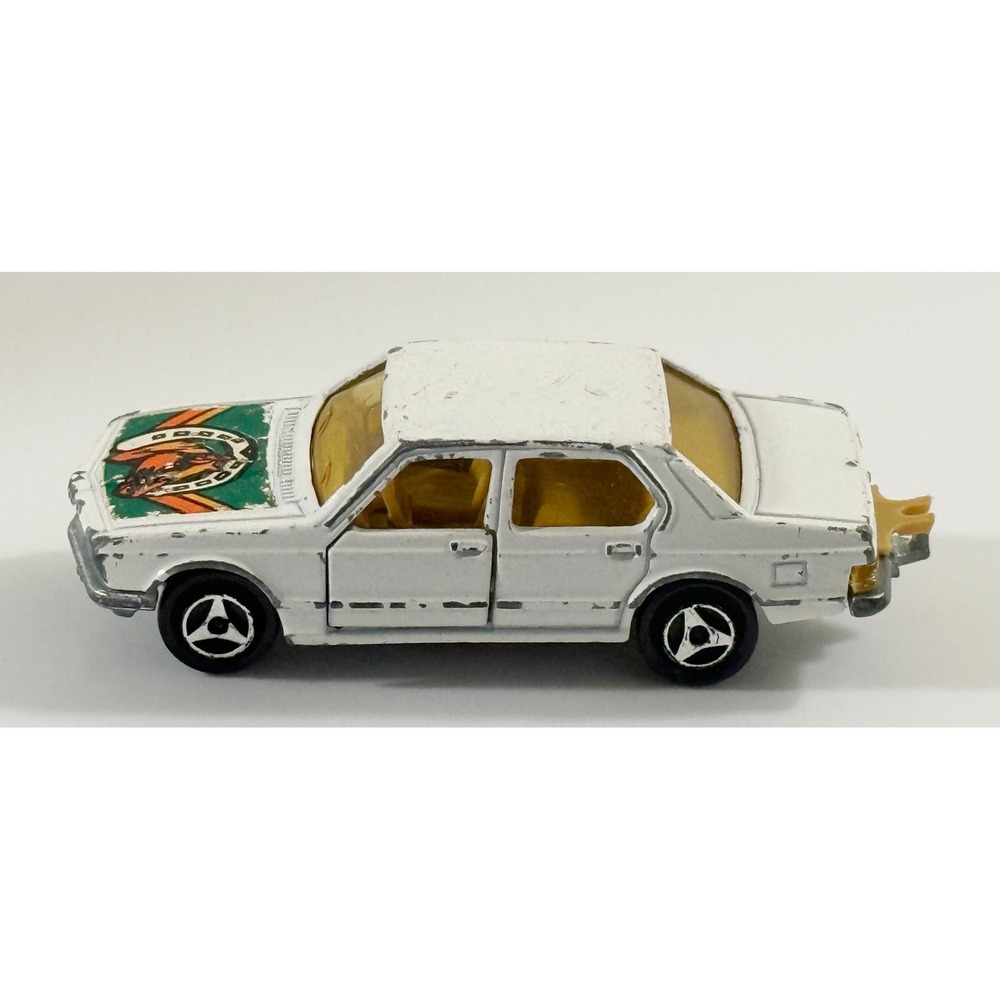 Majorette BMW 733i Diecast Car Kids 1/60 White Horse Hood Graphic Vintage